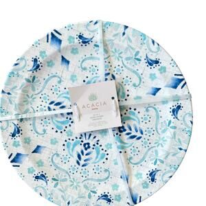 ACADIA HOME Melamine 10.5" Dinner Plates Set 4 Blue Teal White Iznik Print NEW